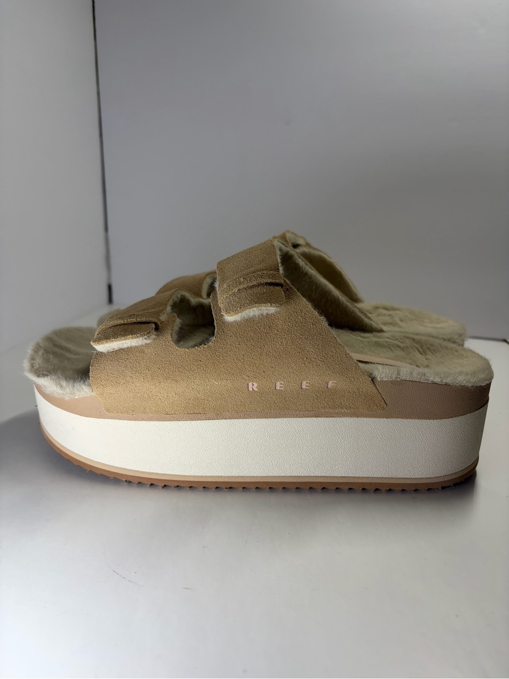 Reef Women's Ojai Ciara Platform Slide Sandal Tan Suede Leather Sz 8 Beach Comfy - Picture 7 of 13